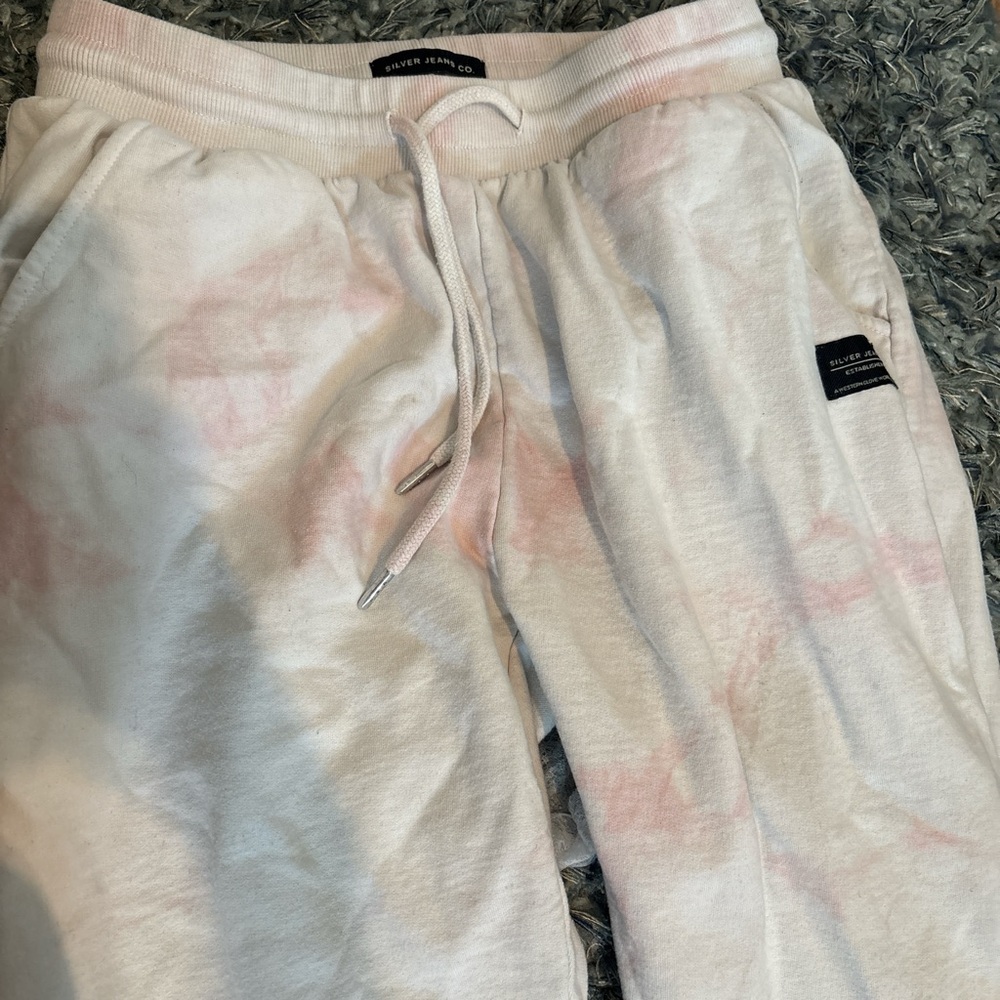 Silver Jeans Pink and White Sweatpants with Adjustable Waist